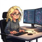 IT coordinator represented by a cartoon of a techie at an IT workstation.