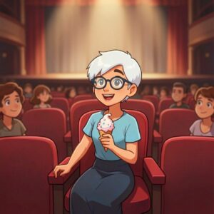 cartoon of u3a member in theatre.