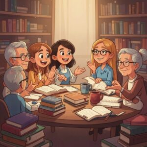 Cartoon of u3a book group.