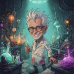 Cartoon of a mad scientist.