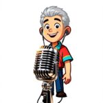 cartoon of the speaker secretarywith earphones and old fashioned microphone