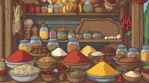 Table displaying a wide array of spices.